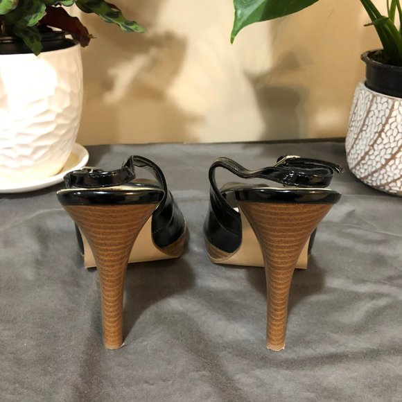 Black Patent Peep Toe Pumps - Picture 2 of 7